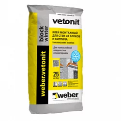 Клей для тонкошовной кладки ячеистых блоков и кирпича weber.vetonit block winter